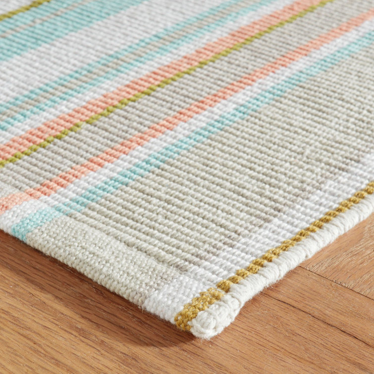Handmade Blue and Beige Cotton Stripe Area Rug