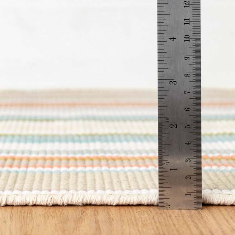 Handmade Blue and Beige Cotton Stripe Area Rug