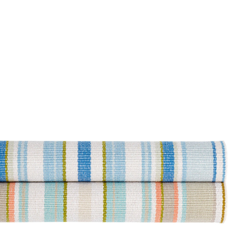 Handmade Blue and Beige Cotton Stripe Area Rug
