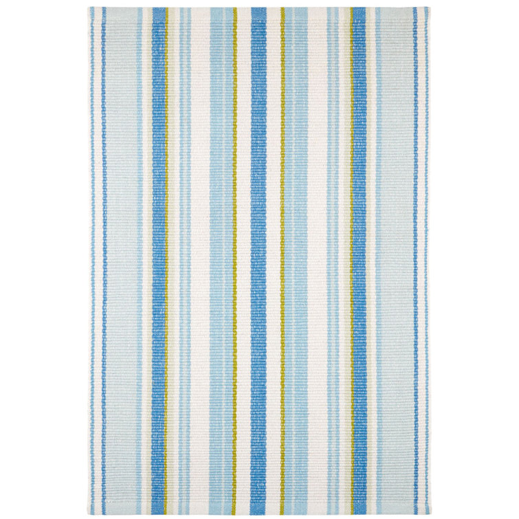Daphne Stripe Blue and White Handwoven Cotton Rug, 10' x 14'