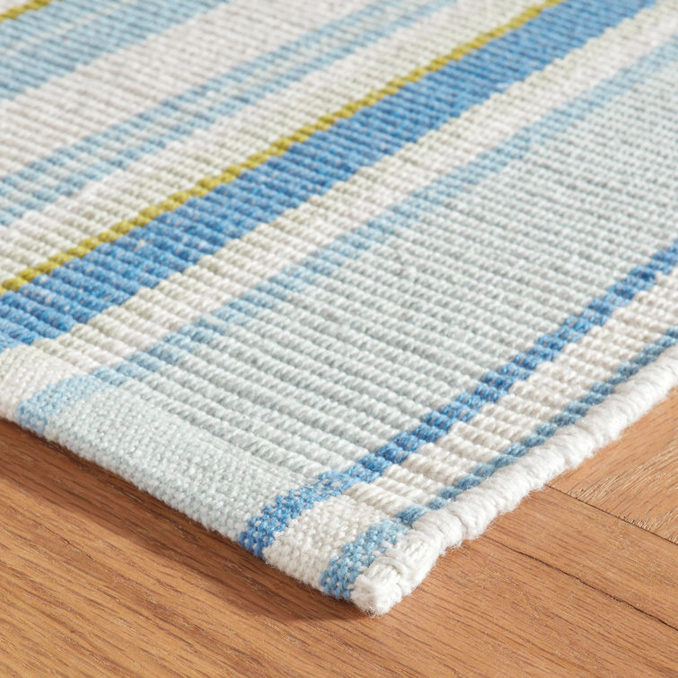 Daphne Blue and White Handwoven Cotton Stripe Rug