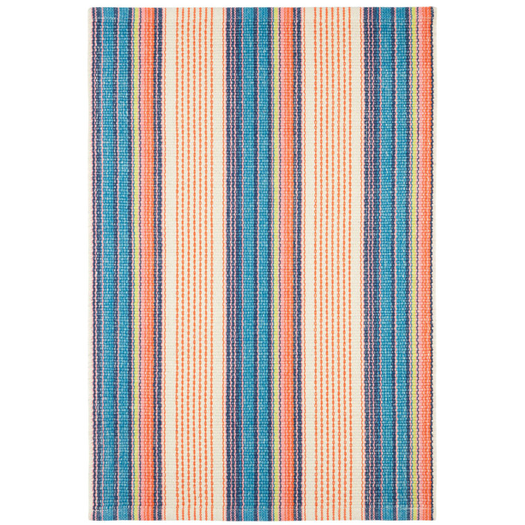Sloane Blue and Orange Stripe Handwoven Cotton Rug 2' x 3'