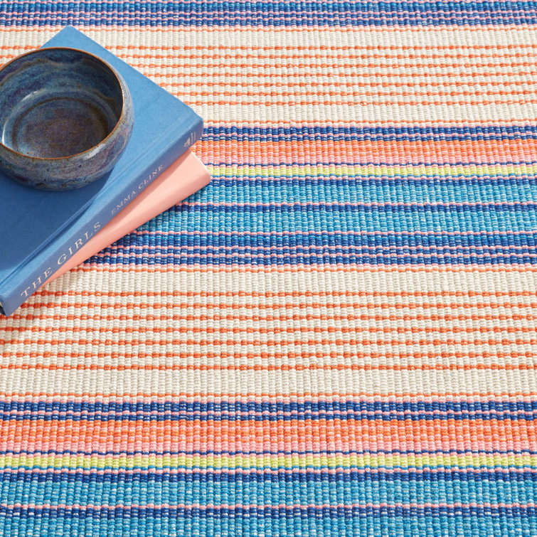Sloane Blue and Orange Stripe Handwoven Cotton Rug 2' x 3'