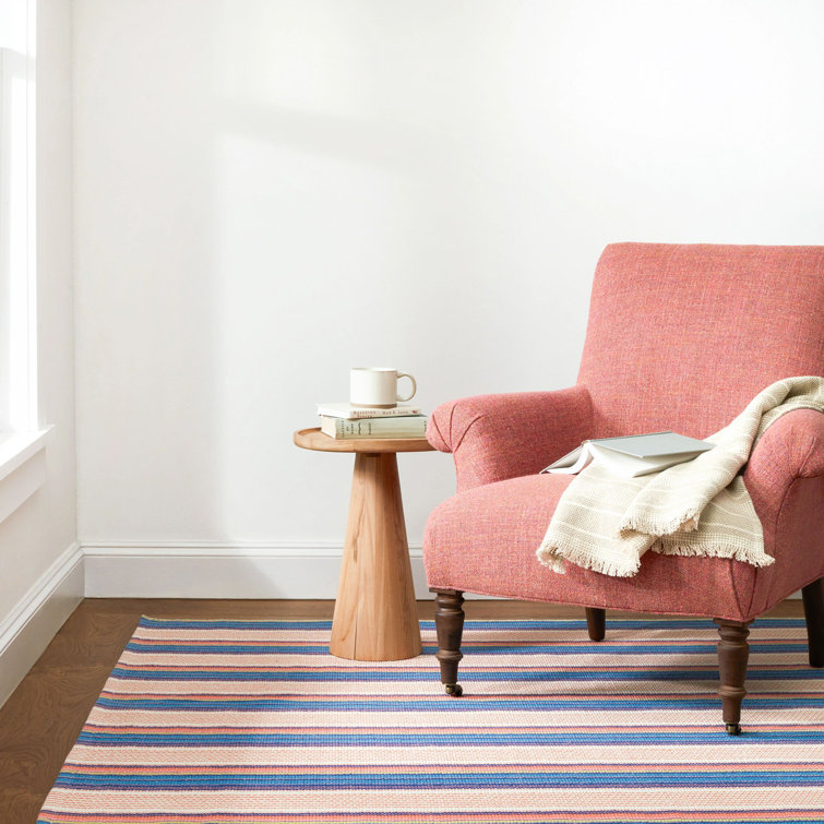Sloane Blue and Orange Stripe Handwoven Cotton Rug 2' x 3'