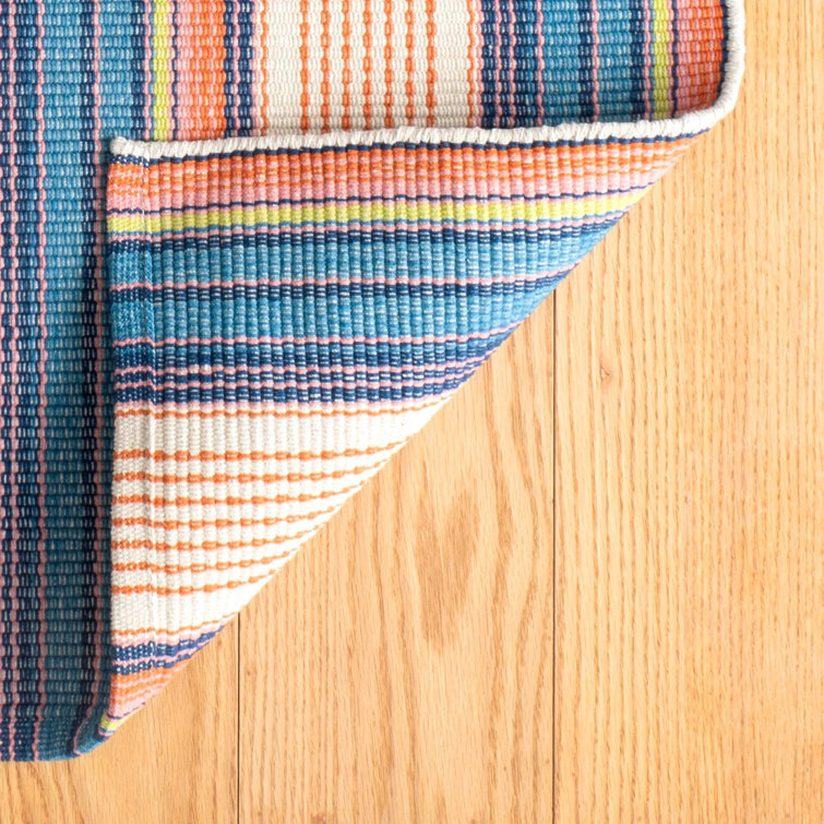 Sloane Blue and Orange Stripe Handwoven Cotton Rug 2' x 3'