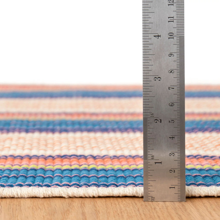 Sloane Blue and Orange Stripe Handwoven Cotton Rug 2' x 3'