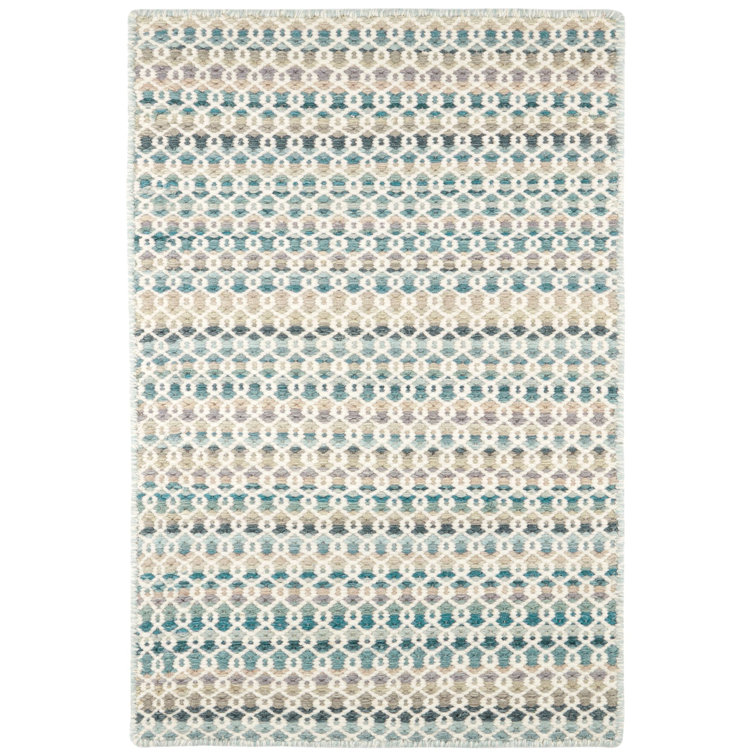 Poppy Blue and Beige Handwoven Wool Area Rug