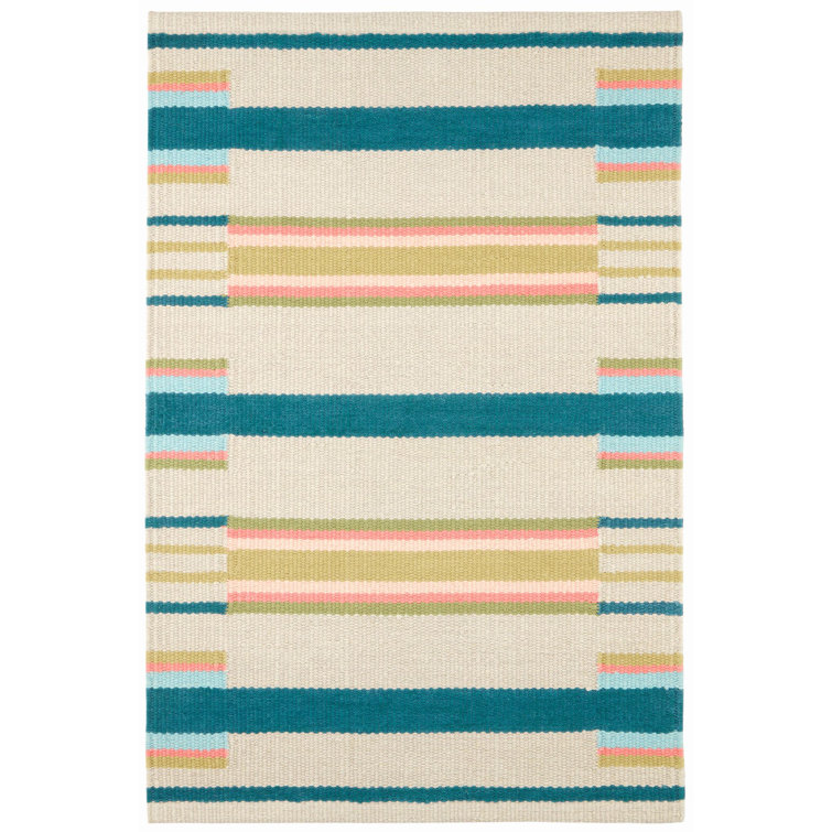 Everly Blue and Beige Handwoven Cotton 9' x 12' Stripe Rug