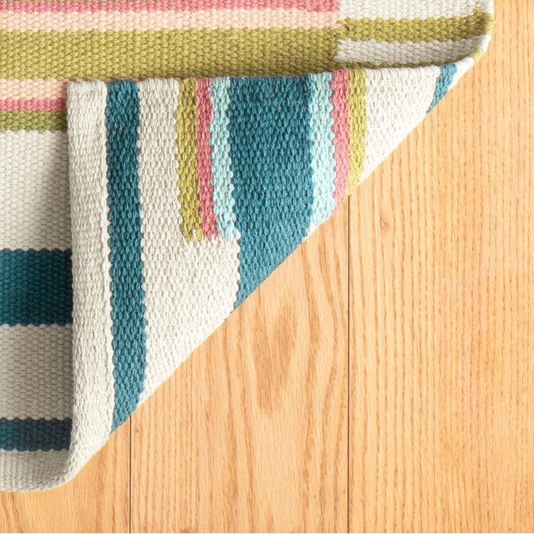 Blue and Multicolor Cotton Stripe Runner Rug 2'6"x8'0"
