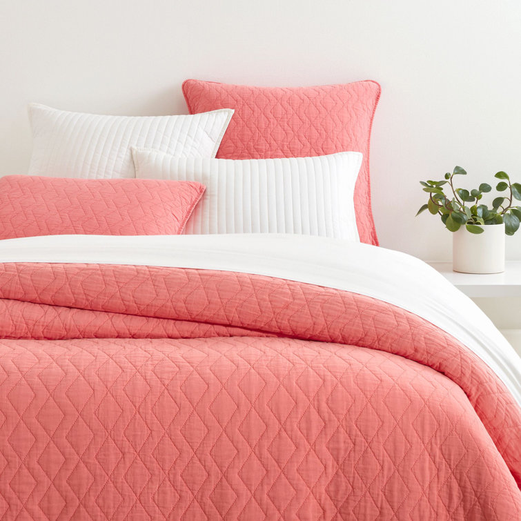 Coral Quilted Cotton Sham with Geometric Diamond Pattern