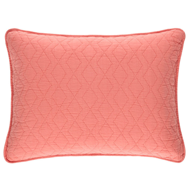 Coral Quilted Cotton Sham with Geometric Diamond Pattern