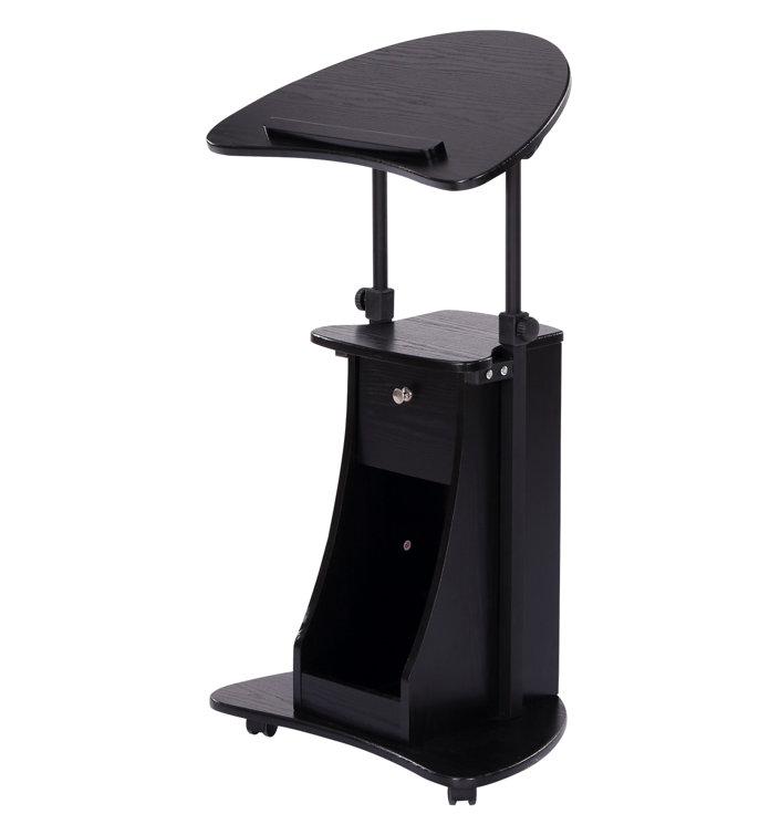 Black Adjustable Height Mobile Laptop Cart with Drawer