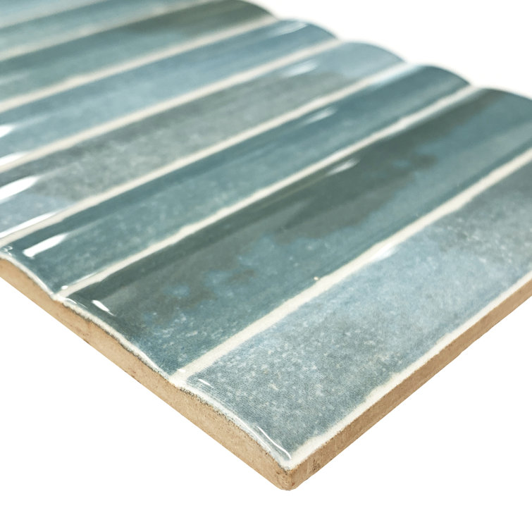 Teal Glossy Fluted Ceramic 4x12 Wall Tile