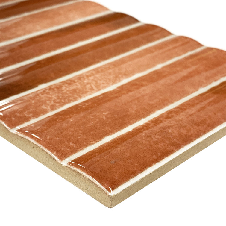 Colorido Red Fluted Glossy Ceramic Wall Tile - 4" x 12"