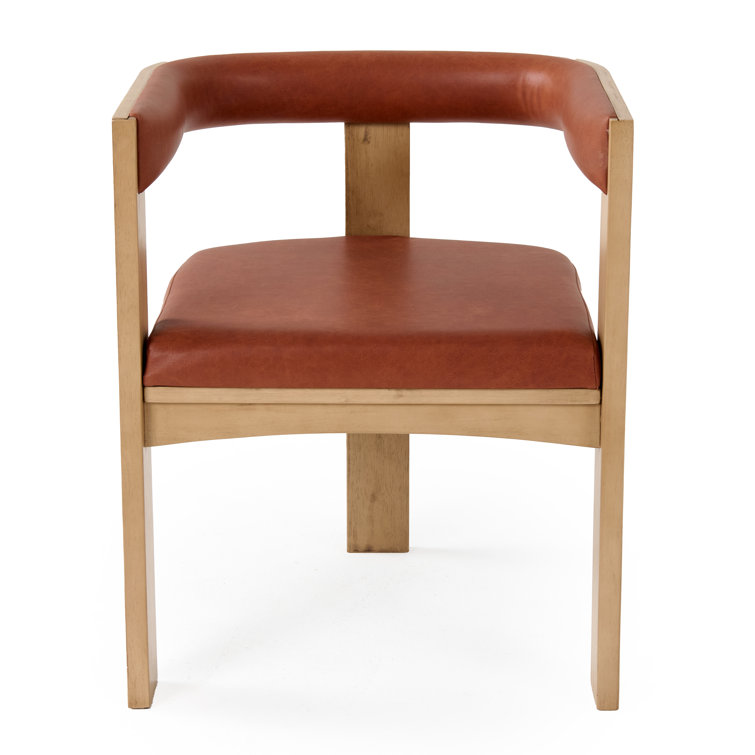 Low Back White Faux Leather Arm Chair with Wood Frame