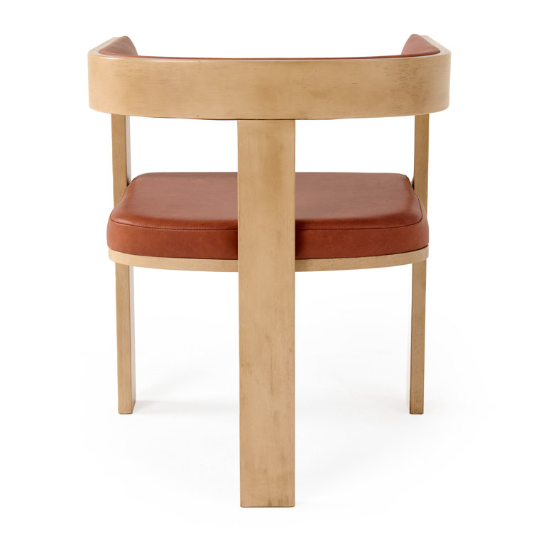 Low Back White Faux Leather Arm Chair with Wood Frame