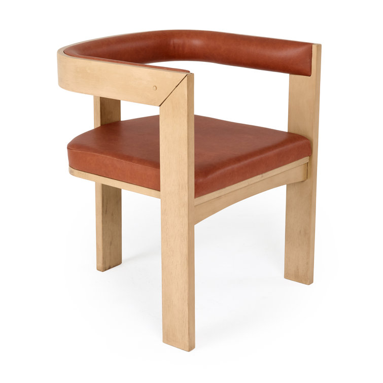 Low Back White Faux Leather Arm Chair with Wood Frame