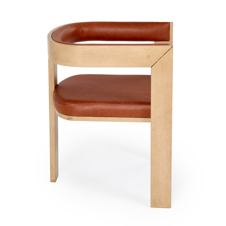 Low Back White Faux Leather Arm Chair with Wood Frame