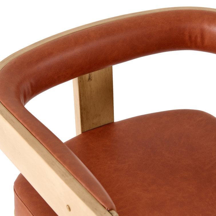 Low Back White Faux Leather Arm Chair with Wood Frame