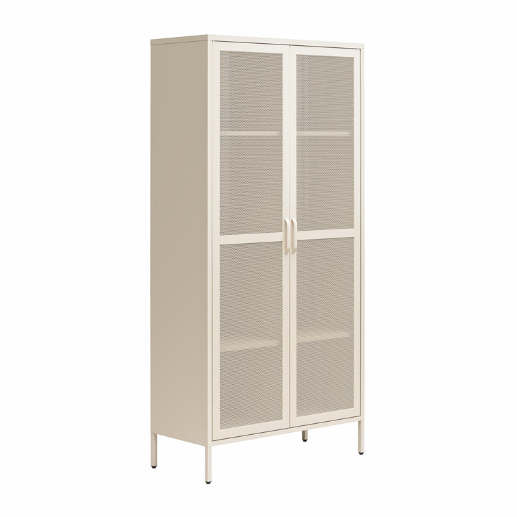 Tall Parchment Steel 2-Door Mesh Bathroom Storage Cabinet