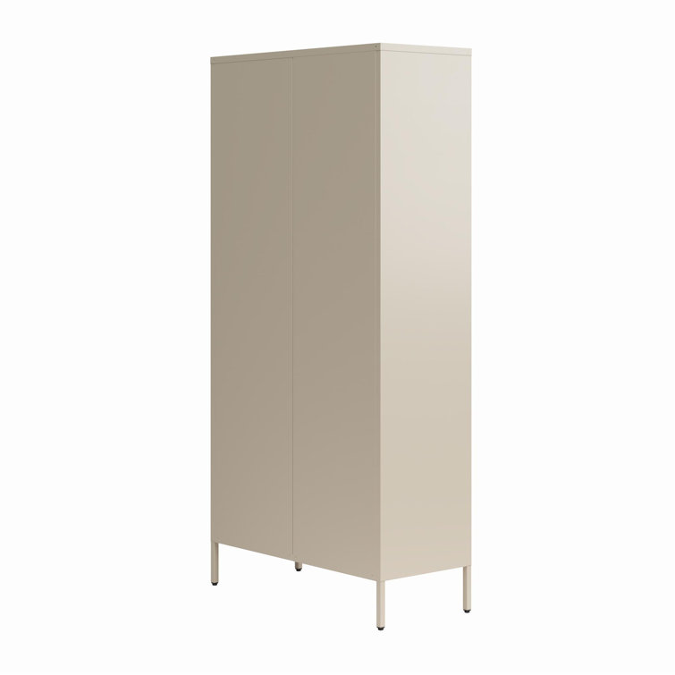 Tall Parchment Steel 2-Door Mesh Bathroom Storage Cabinet