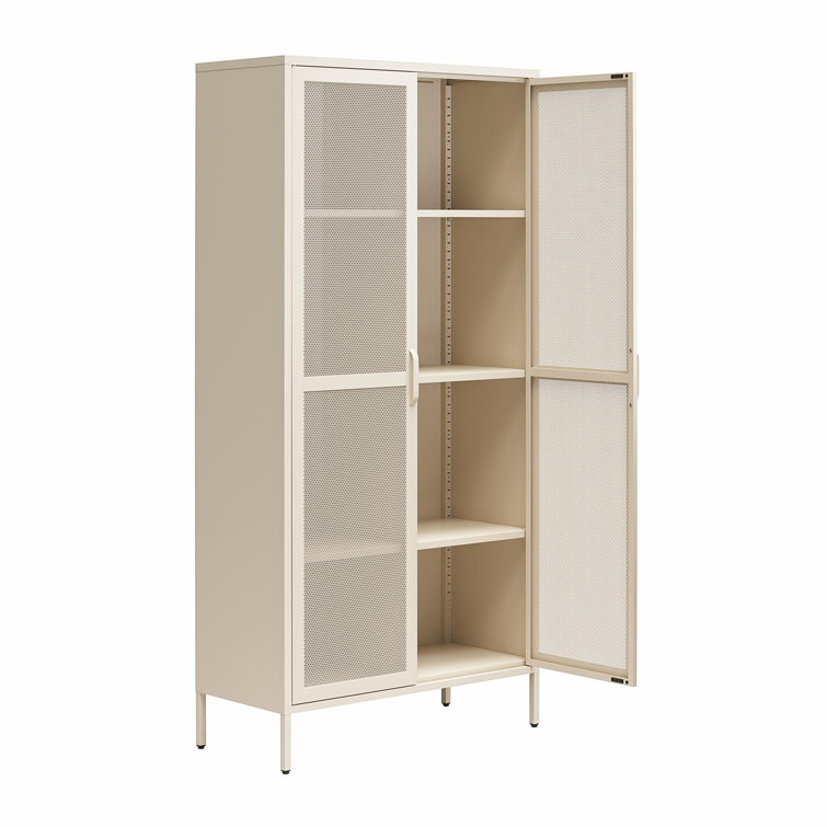 Tall Parchment Steel 2-Door Mesh Bathroom Storage Cabinet