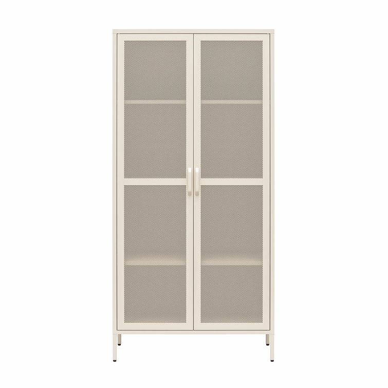 Tall Parchment Steel 2-Door Mesh Bathroom Storage Cabinet