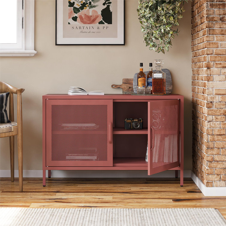 Terracotta Metal Mesh 2-Door Adjustable Storage Cabinet