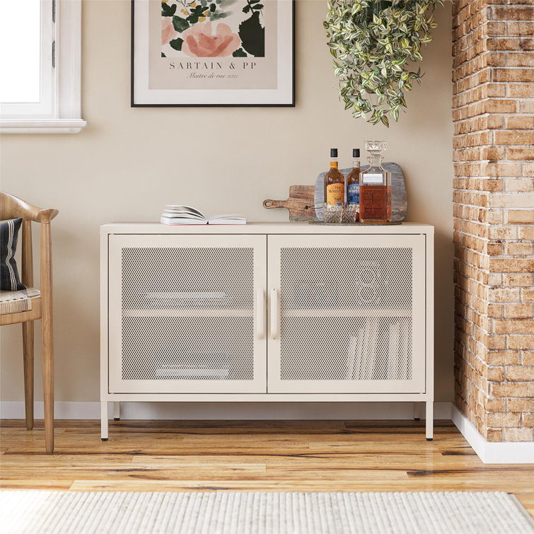 Parchment Metal 2-Door Mesh Storage Cabinet with Adjustable Shelving
