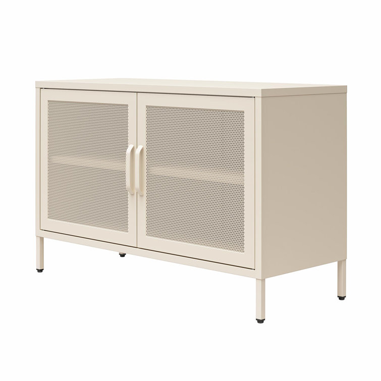 Parchment Metal 2-Door Mesh Storage Cabinet with Adjustable Shelving