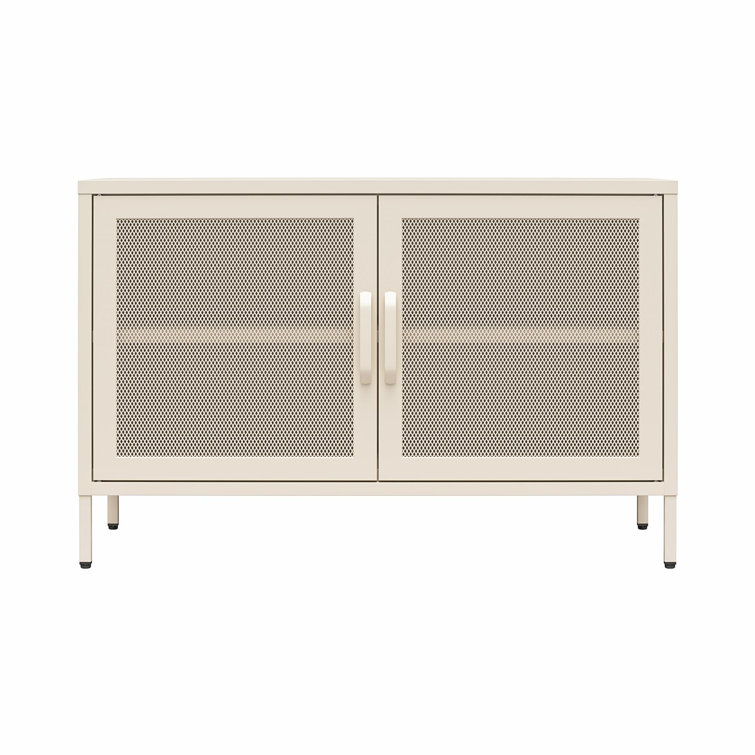 Parchment Metal 2-Door Mesh Storage Cabinet with Adjustable Shelving