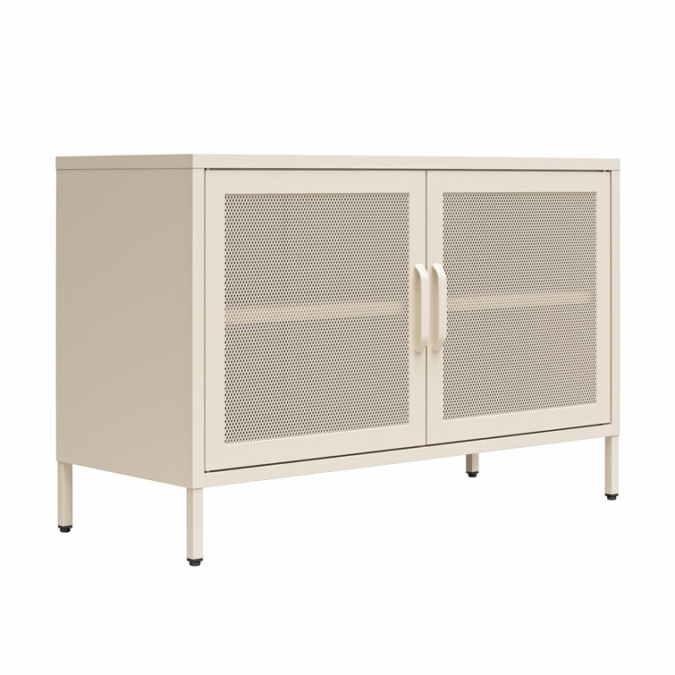 Parchment Metal 2-Door Mesh Storage Cabinet with Adjustable Shelving