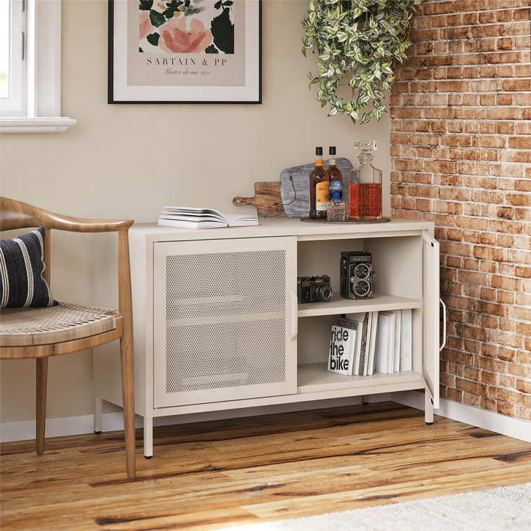Parchment Metal 2-Door Mesh Storage Cabinet with Adjustable Shelving