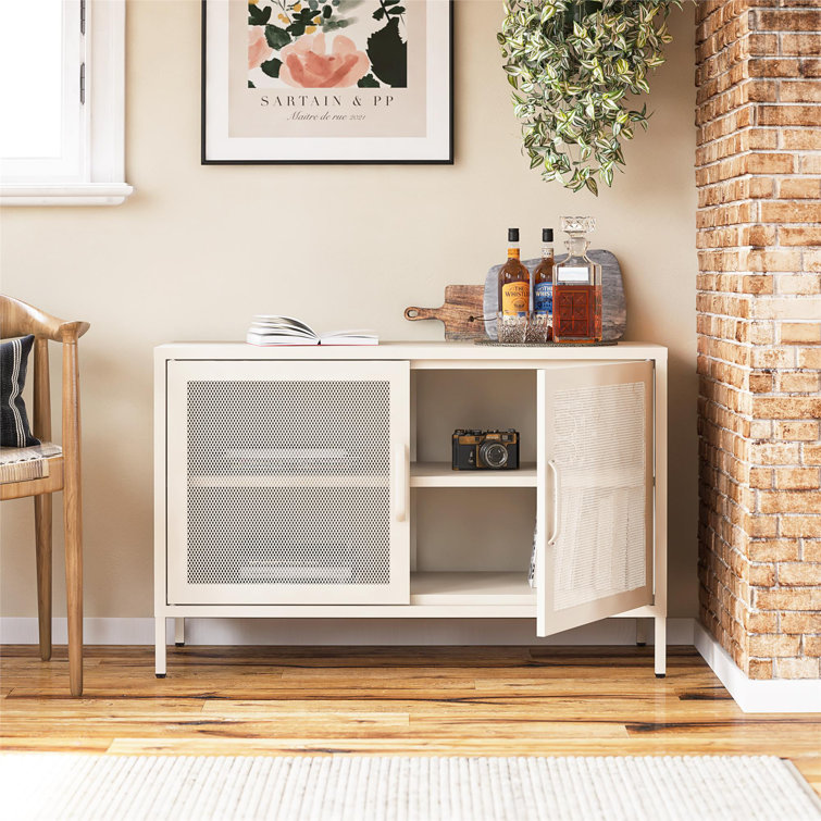 Parchment Metal 2-Door Mesh Storage Cabinet with Adjustable Shelving