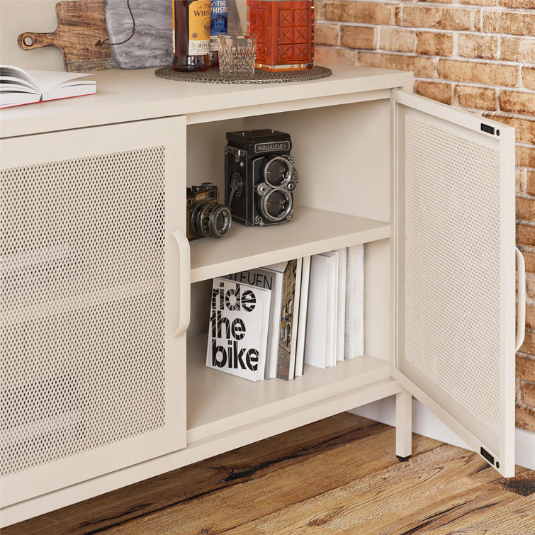 Parchment Metal 2-Door Mesh Storage Cabinet with Adjustable Shelving