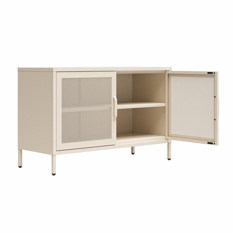 Parchment Metal 2-Door Mesh Storage Cabinet with Adjustable Shelving