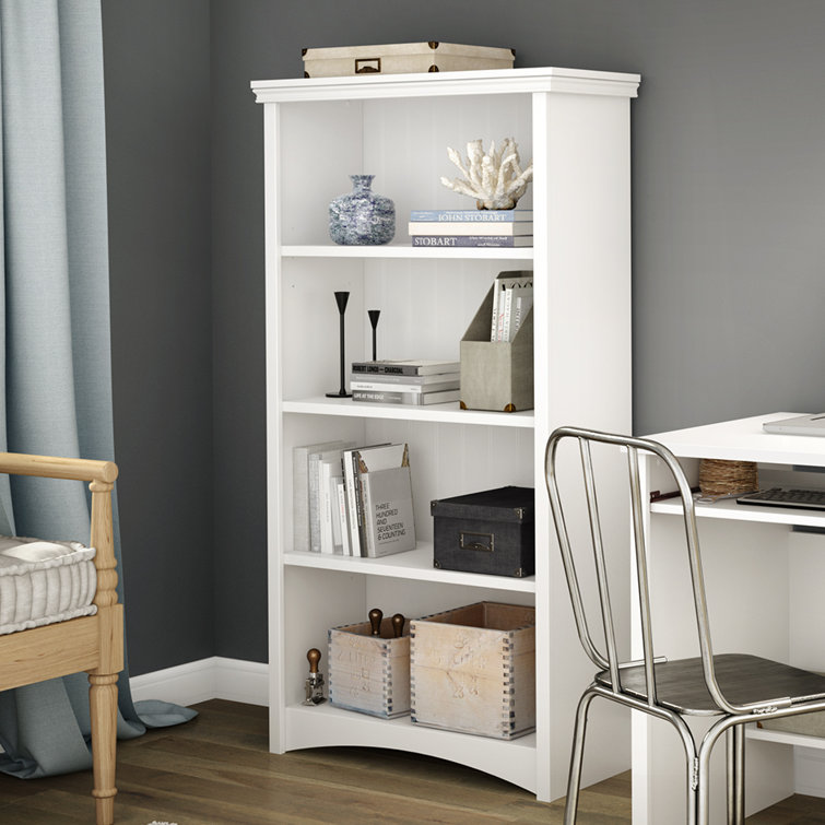 Pure White Adjustable 4-Shelf Wooden Bookcase