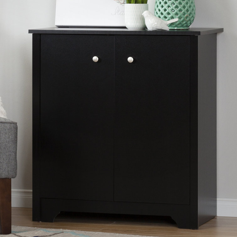 Pure Black Compact 2-Door Storage Cabinet with Adjustable Shelves