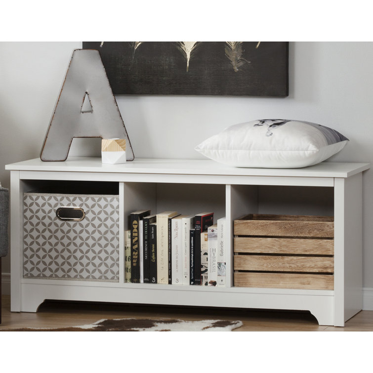 Pure White Particleboard Bedroom Storage Bench with Cubbies