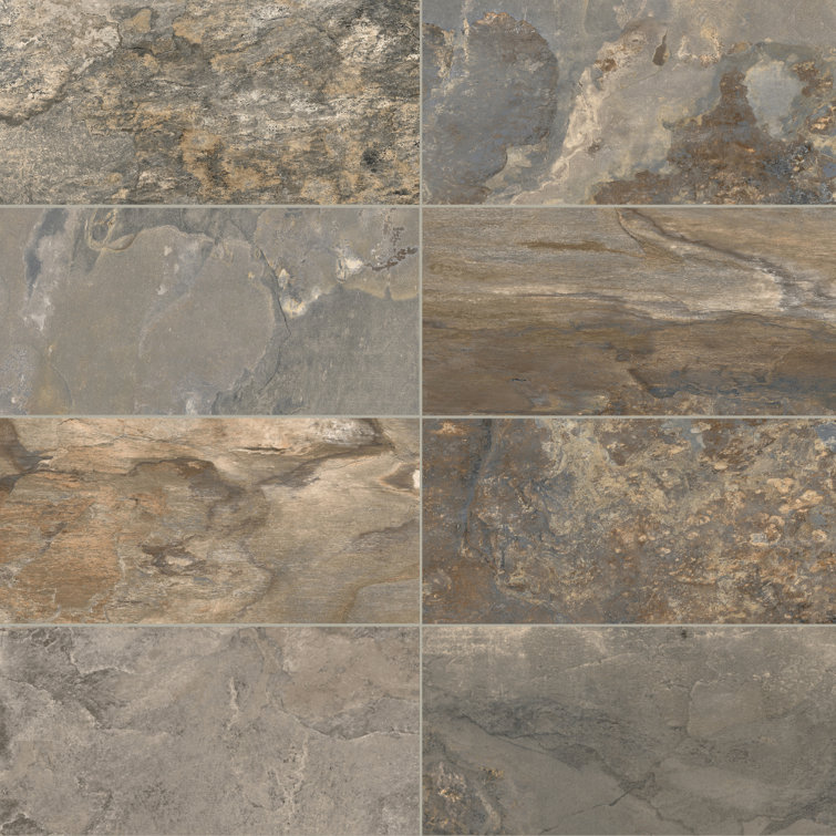Multi Brown 12" x 24" Matte Porcelain Stone Look Wall & Floor Tile