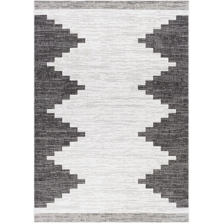 Black and Ivory Synthetic Southwestern Rectangular Rug