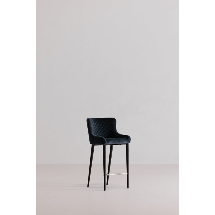 Etta Dark Grey Diamond-Tufted Velvet Bar Stool with Metal Frame