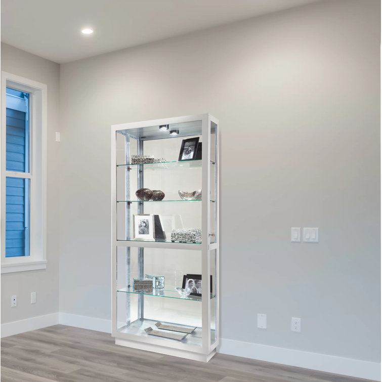 Silver Lighted Glass Curio Cabinet with Adjustable Shelves