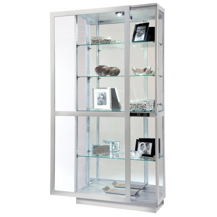 Silver Lighted Glass Curio Cabinet with Adjustable Shelves