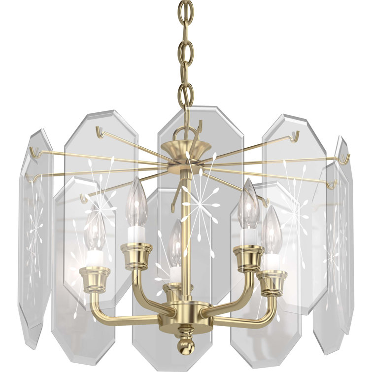 Elegant Polished Brass 5-Light Chandelier with Clear Glass Shades