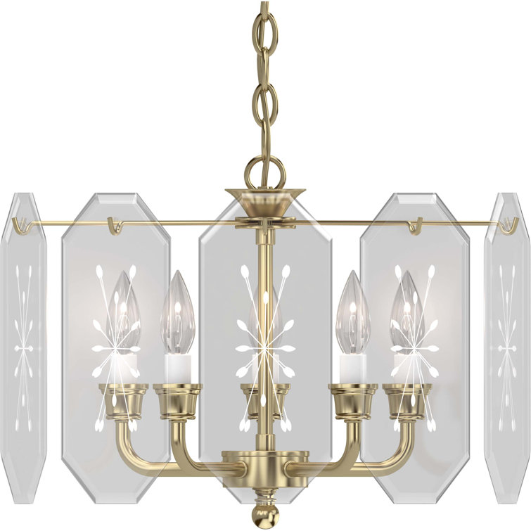 Elegant Polished Brass 5-Light Chandelier with Clear Glass Shades