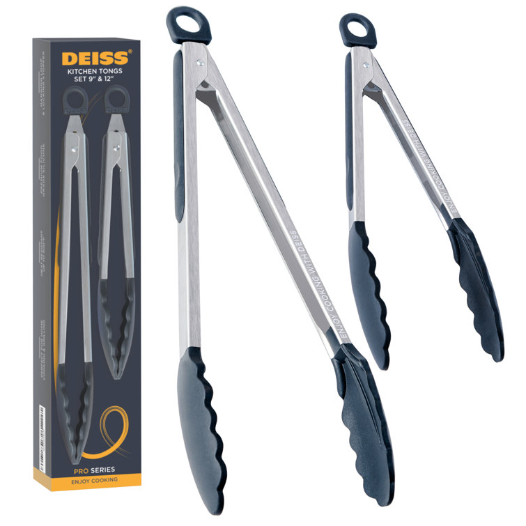 Deiss Pro 2-Piece Stainless Steel Kitchen Tongs with Silicone Tips