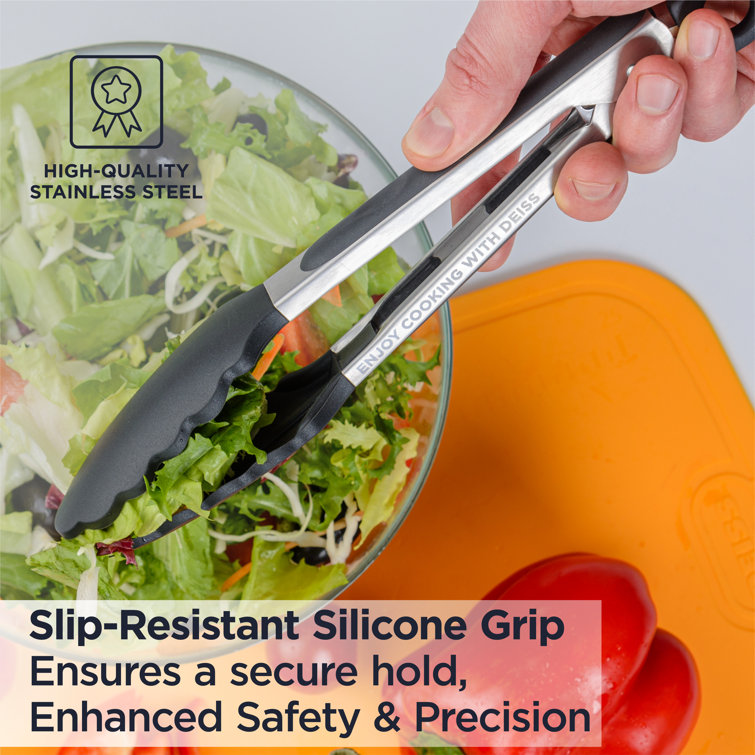 Deiss Pro 2-Piece Stainless Steel Kitchen Tongs with Silicone Tips