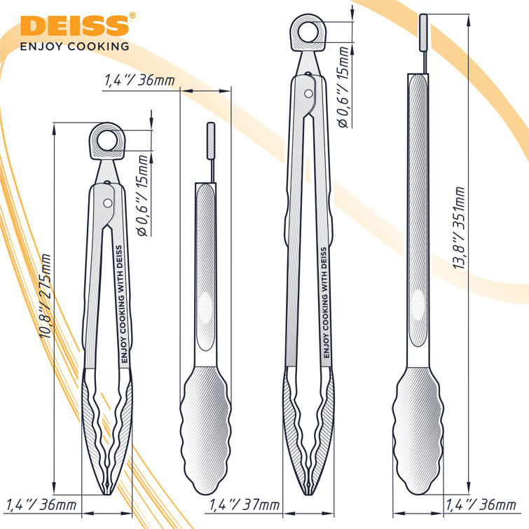 Deiss Pro 2-Piece Stainless Steel Kitchen Tongs with Silicone Tips