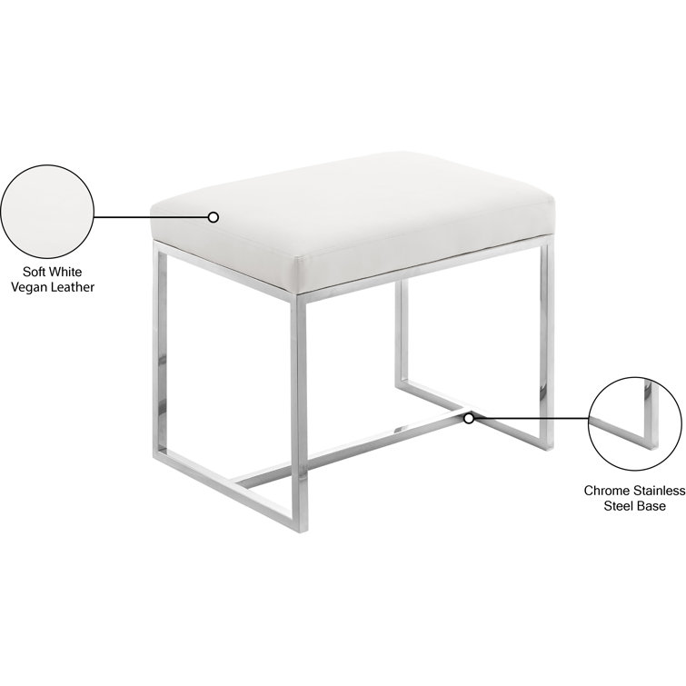 Monroe White Vegan Leather and Chrome Accent Stool